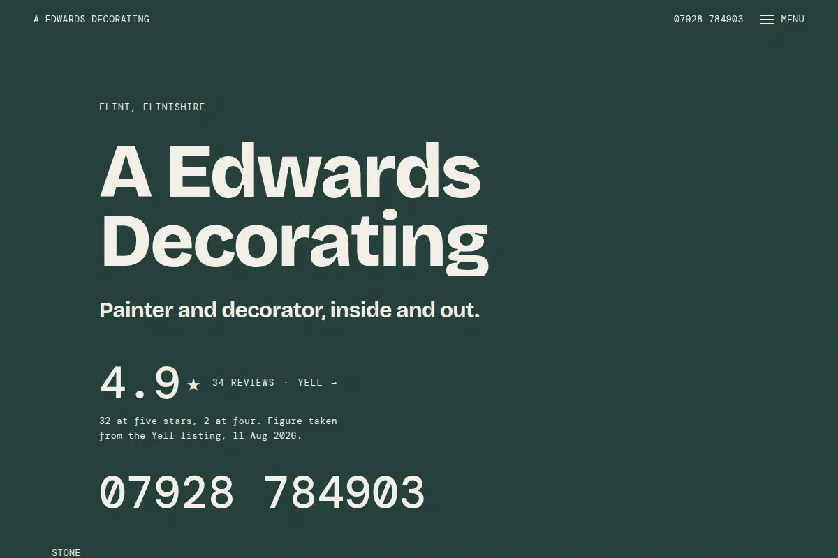 A Edwards Decorating, home page on desktop