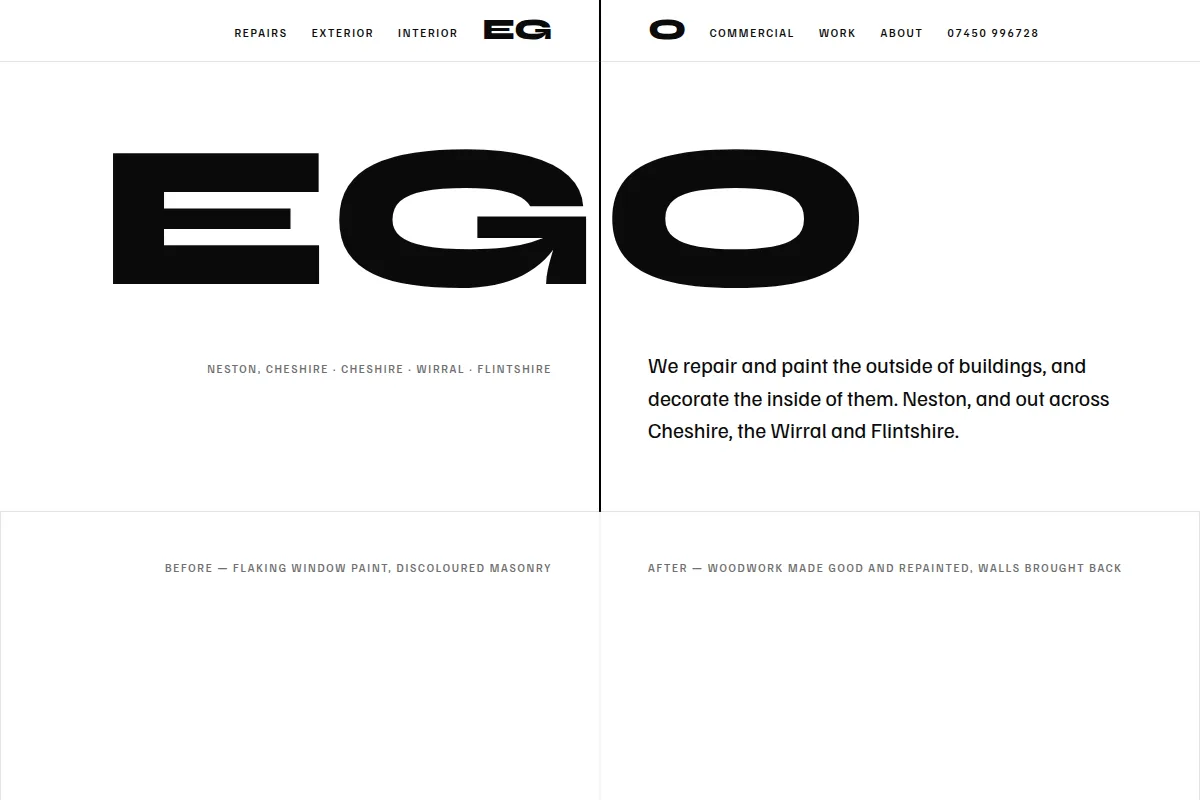 Ego Decorators, home page on desktop