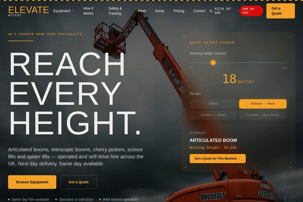 Elevate Access, home page on desktop