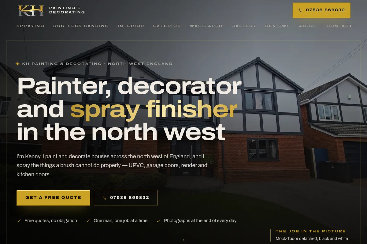 KH Painting and Decorating, home page on desktop