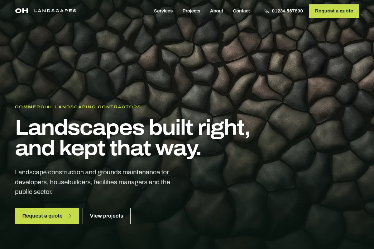OH Landscapes, home page on desktop