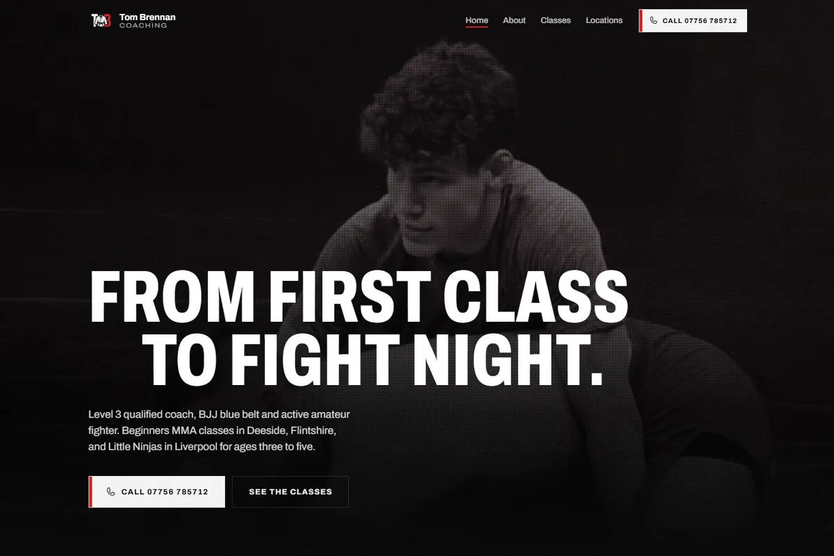 Tom Brennan Coaching, home page on desktop